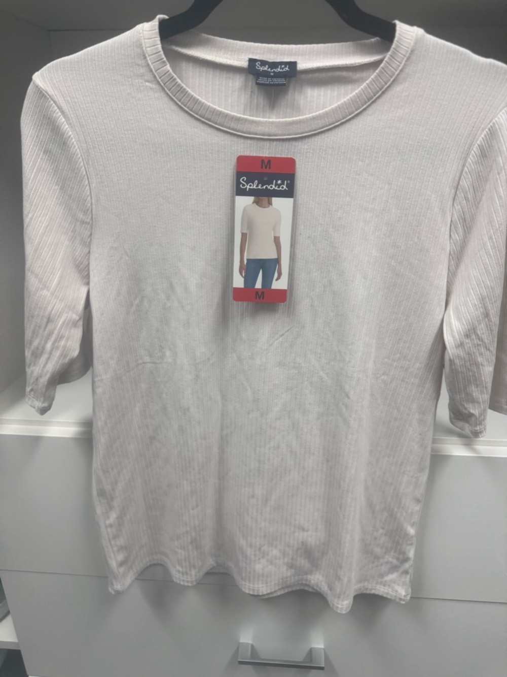 Splendid Cream Ribbed Short Sleeve Crew Top